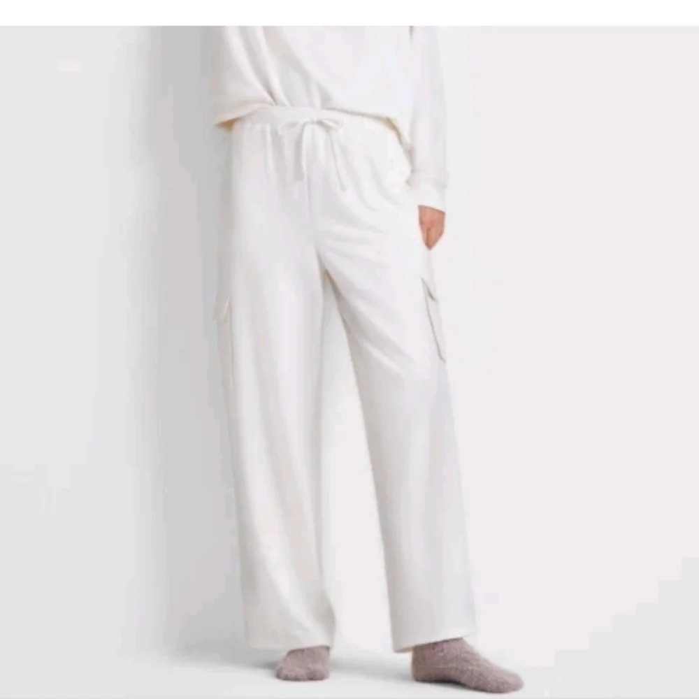 State of Day Womens XXL Lounge High-Rise Fleece Cargo Sweatpants in Sea Salt 020